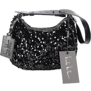 NWT Nicole Miller New York, Black Sequin HOBO Small Shoulder Bag